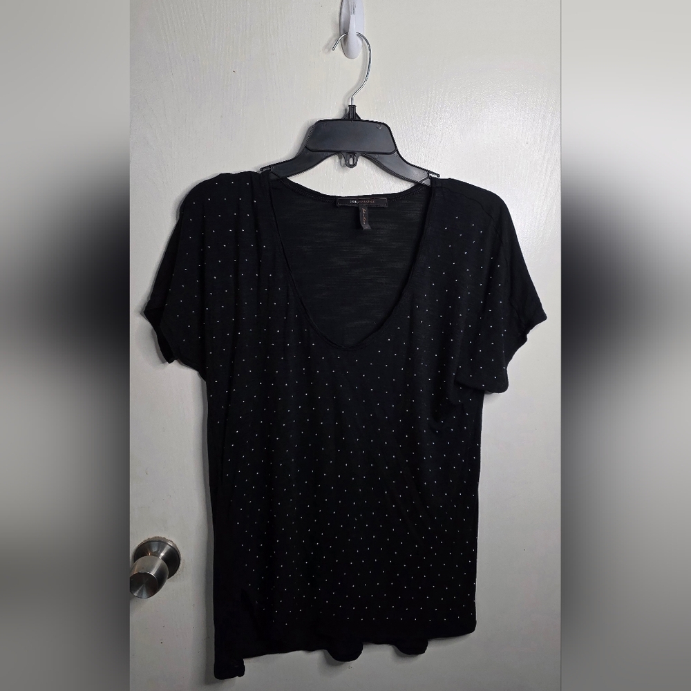 BCBGMaxAzria Black Flowy Tee with Silver Dot Embellishments